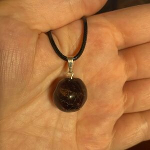 Polished Garnet Pendant on 18 inch Black Cord, New